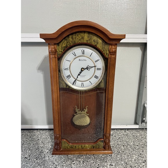 Bulova Other - Bulova Westminster Chime Quartz Wall Clock Pendulum Wooden Case Vintage Untested
